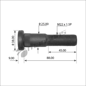 Μπουλόνι Fruehauf - Trailor M22x1.5P Ø38 Ø25 Μήκος 88mm